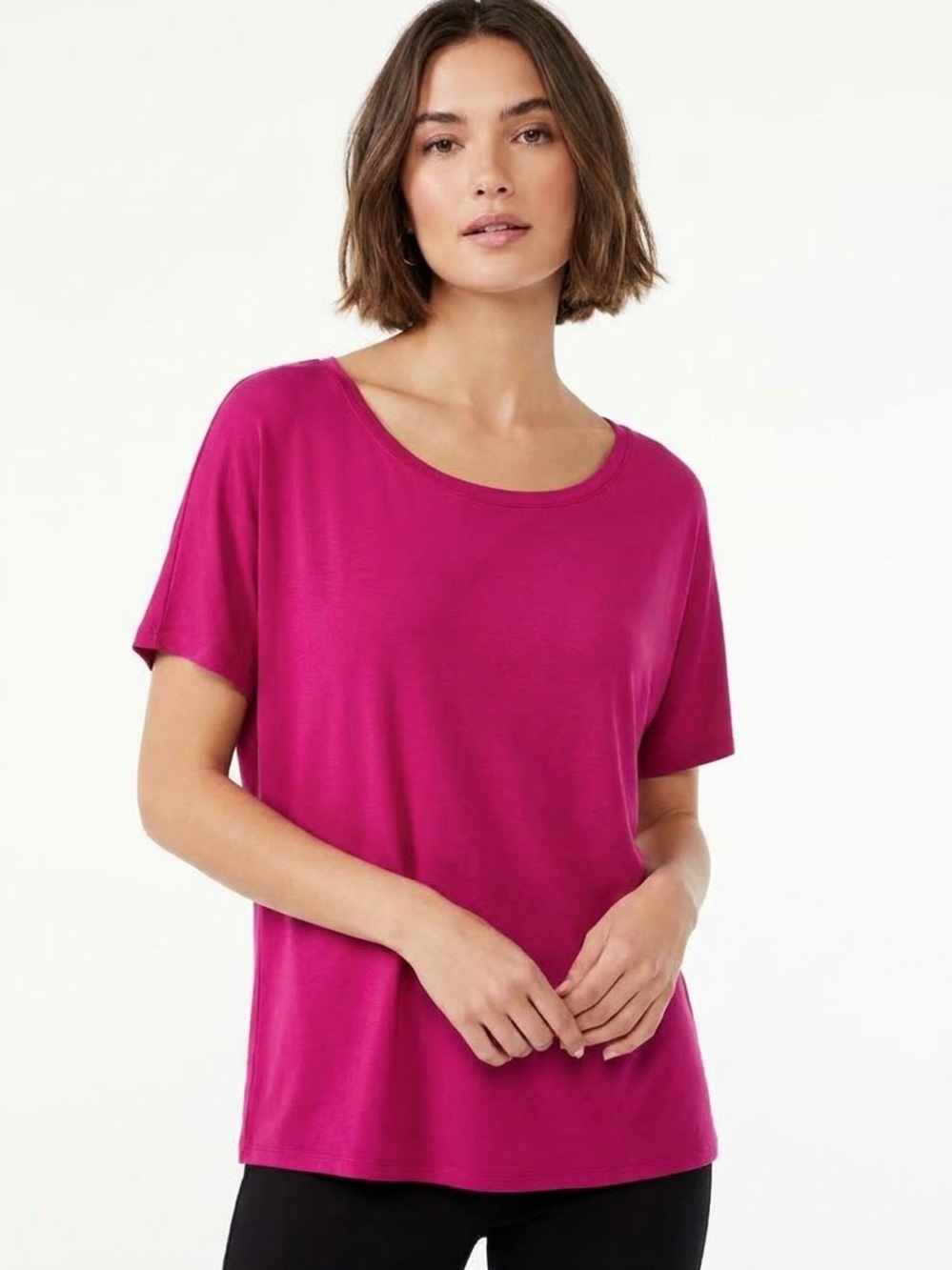 INC International Concepts $30 NWT P2P 19-24โ Scoop Neck Short Sleeve Top Rose